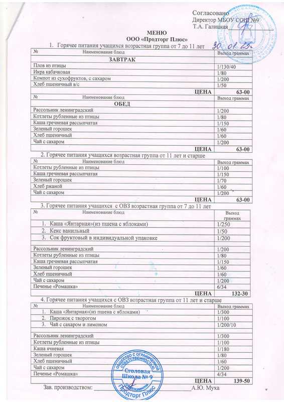 Меню на 30.01